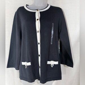 Jones New York Black and White Button-Up Cardigan Size Large